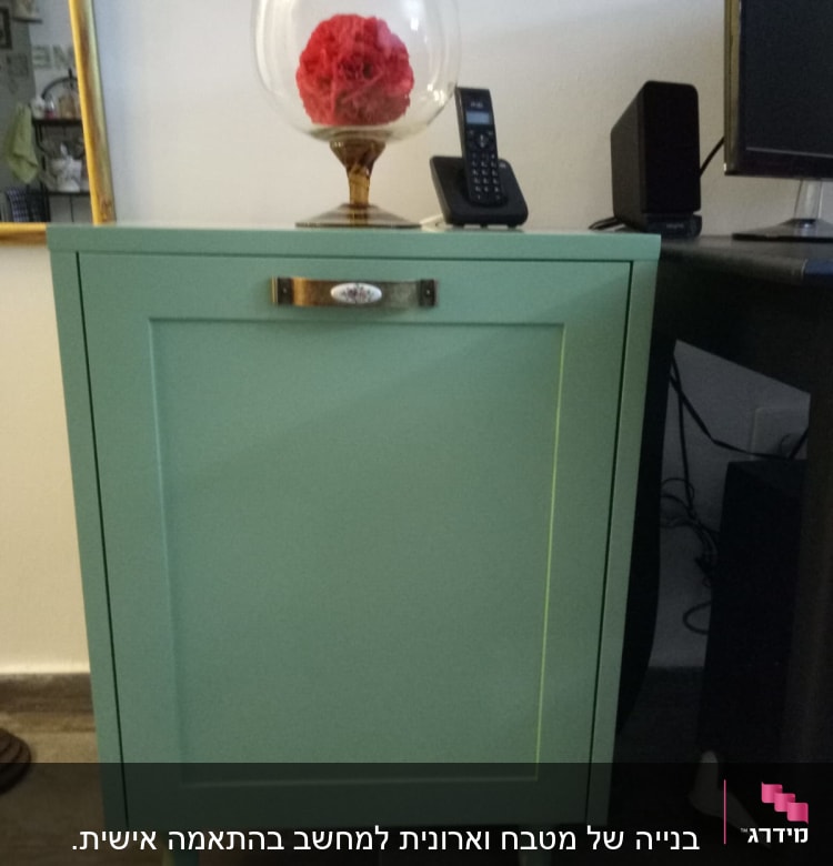 ארון עץ ירוק עם ידית מתכת
